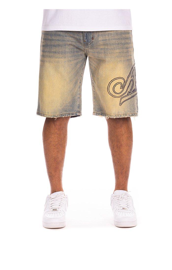AKOO Men's Sly Fox Vintage Blue Wash Denim Shorts - BLUE
